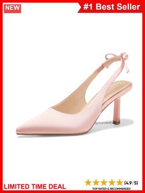 Satin Slingback Kitten Heels Pointed Toe Bow Wedding Dress Shoes